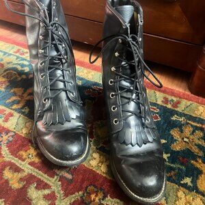 VINTAGE Roy Cooper Boots Lace Up Ropers-Black Leather